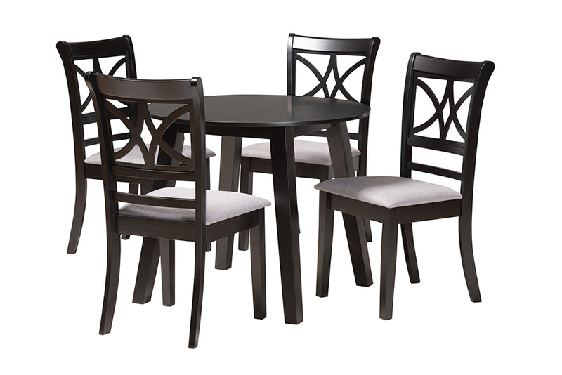 Duncan Modern Gray Fabric and Dark Brown Finished Wood 5-Piece Dining Set