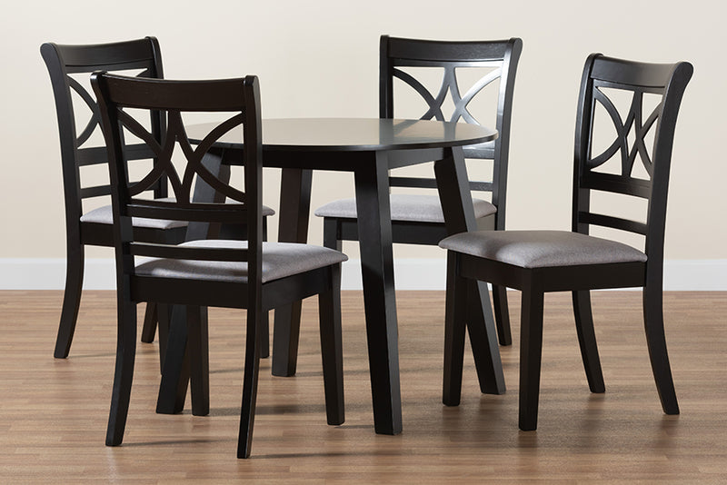 Duncan Modern Gray Fabric and Dark Brown Finished Wood 5-Piece Dining Set