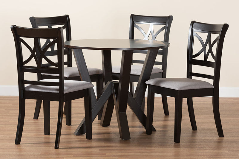 Sophie Modern Gray Fabric and Dark Brown 5-Piece Dining Set Baxton