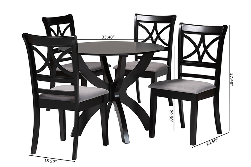 Deanna Modern Gray Fabric and Dark Brown Finished Wood 5-Piece Dining Set