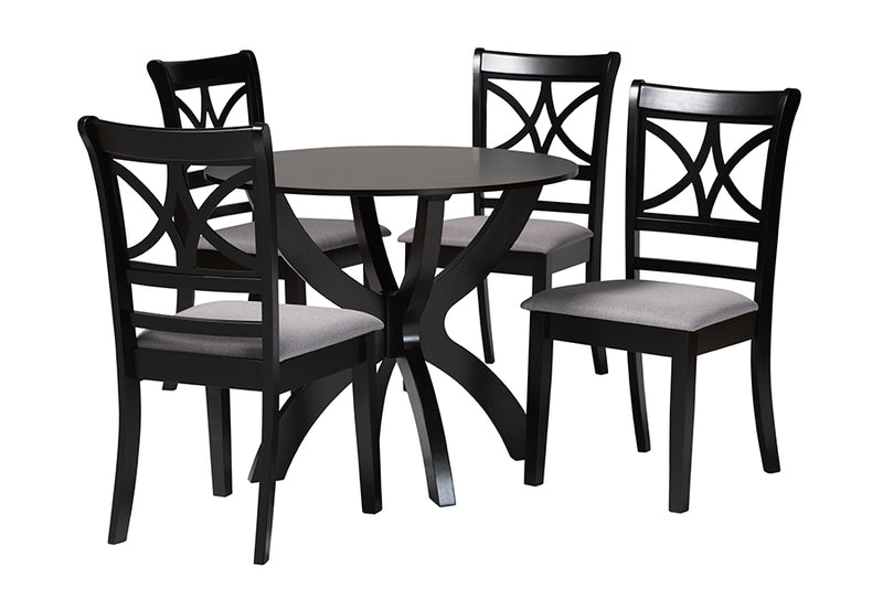 Deanna Modern Gray Fabric and Dark Brown Finished Wood 5-Piece Dining Set