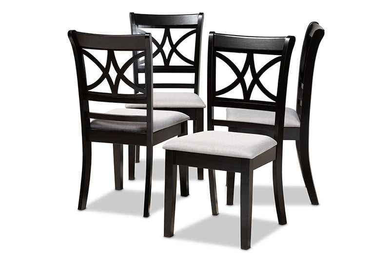 Oreille Modern and Contemporary Gray Fabric Upholstered and Espresso Brown Finished Wood 4-Piece Dining Chair Set