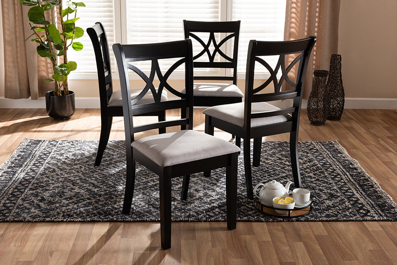 Oreille Modern and Contemporary Gray Fabric Upholstered and Espresso Brown Finished Wood 4-Piece Dining Chair Set