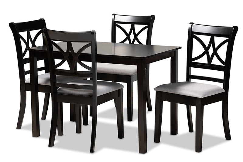 Oreille Gray Fabric Upholstered and Espresso Brown 5-Piece Dining Set Baxton