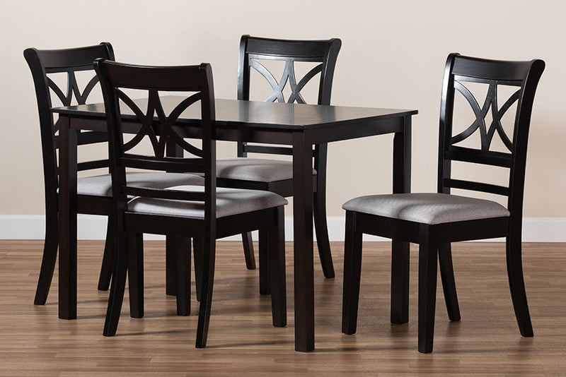 Oreille Gray Fabric Upholstered and Espresso Brown 5-Piece Dining Set Baxton