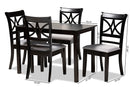 Oreille Gray Fabric Upholstered and Espresso Brown 5-Piece Dining Set Baxton