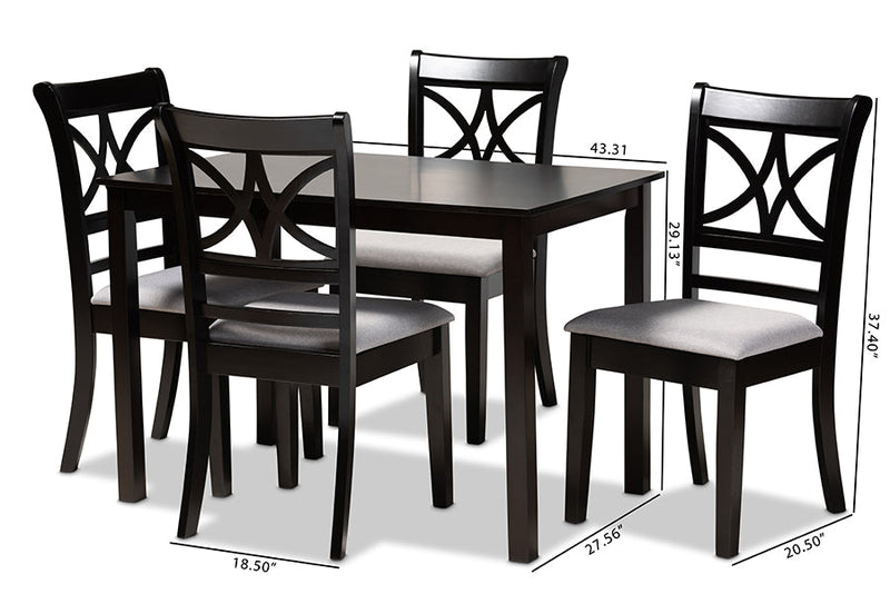 Oreille Gray Fabric Upholstered and Espresso Brown 5-Piece Dining Set Baxton