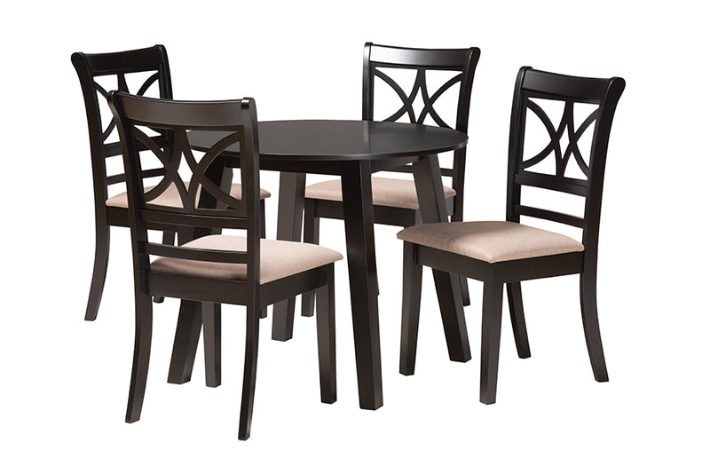 Duncan Modern Beige Fabric and Dark Brown Finished Wood 5-Piece Dining Set