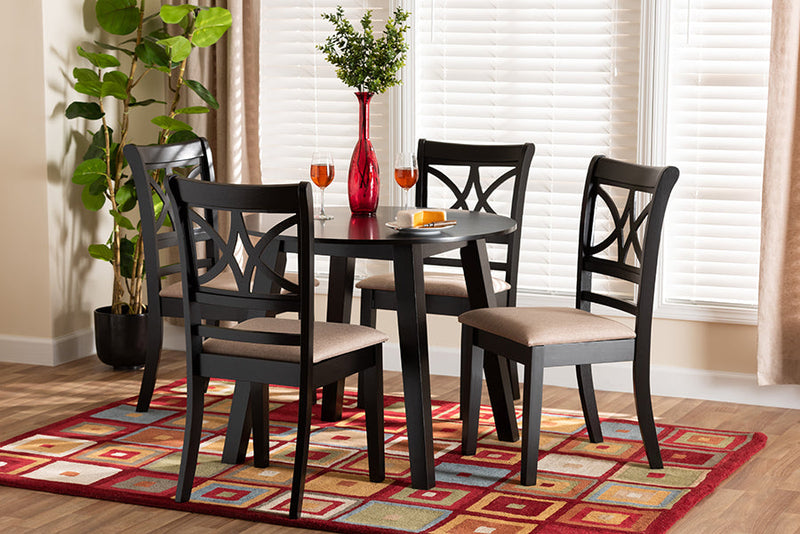 Duncan Modern Beige Fabric and Dark Brown 5-Piece Dining Set Baxton