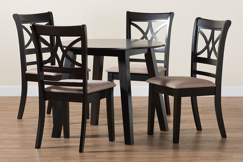 Duncan Modern Beige Fabric and Dark Brown 5-Piece Dining Set Baxton