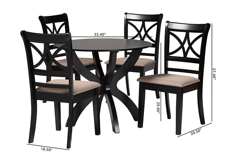 Deanna Modern Beige Fabric and Dark Brown Finished Wood 5-Piece Dining Set