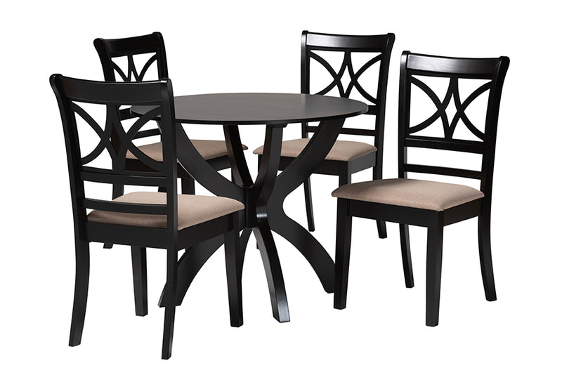 Deanna Modern Beige Fabric and Dark Brown Finished Wood 5-Piece Dining Set