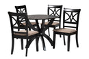 Deanna Modern Beige Fabric and Dark Brown 5-Piece Dining Set Baxton