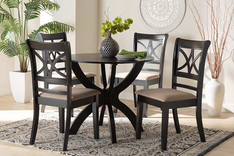 Deanna Modern Beige Fabric and Dark Brown Finished Wood 5-Piece Dining Set