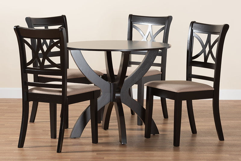 Deanna Modern Beige Fabric and Dark Brown Finished Wood 5-Piece Dining Set