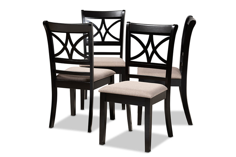 Oreille Modern and Contemporary Sand Fabric Upholstered and Espresso Brown Finished Wood 4-Piece Dining Chair Set