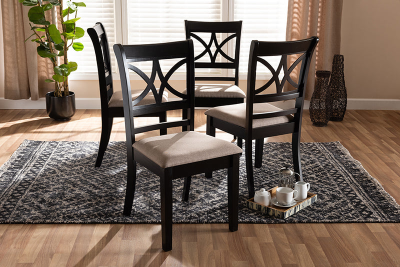 Oreille Modern and Contemporary Sand Fabric Upholstered and Espresso Brown Finished Wood 4-Piece Dining Chair Set