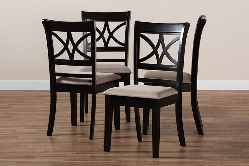 Oreille Modern and Contemporary Sand Fabric Upholstered and Espresso Brown Finished Wood 4-Piece Dining Chair Set