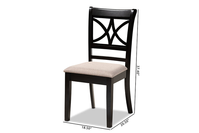 Oreille Sand Fabric Upholstered and Espresso Brown 4Pc Dining Chair Set Baxton