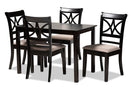 Oreille Sand Fabric Upholstered and Espresso Brown 5-Piece Dining Set Baxton