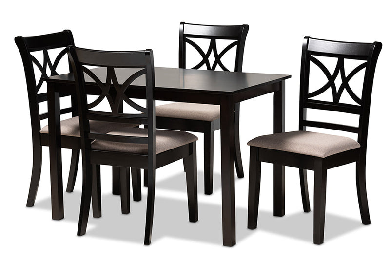 Oreille Sand Fabric Upholstered and Espresso Brown 5-Piece Dining Set Baxton