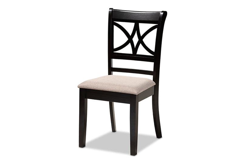 Oreille Sand Fabric Upholstered and Espresso Brown 5-Piece Dining Set Baxton