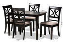 Oreille Sand Fabric Upholstered and Espresso Brown 5-Piece Dining Set Baxton