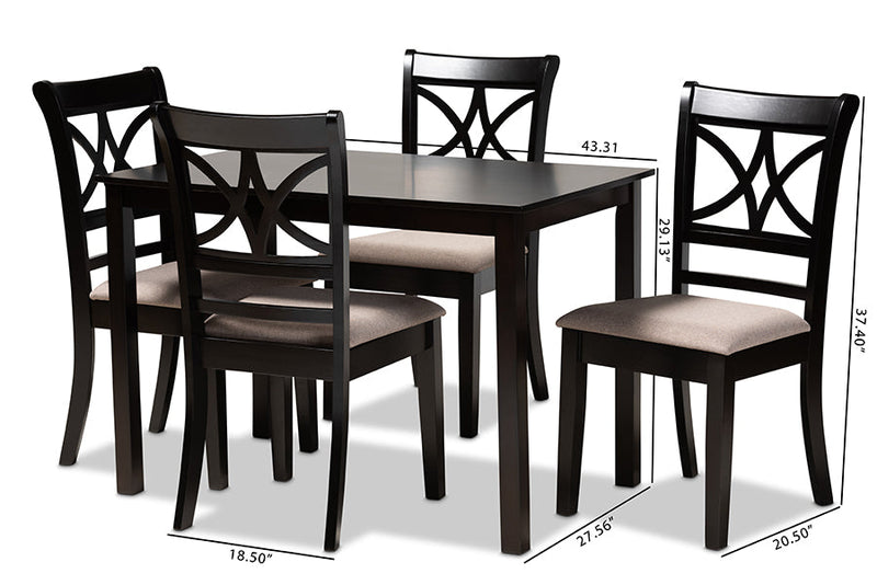 Oreille Sand Fabric Upholstered and Espresso Brown 5-Piece Dining Set Baxton
