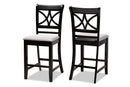 Lino Gray Fabric Espresso Brown 2Pc Counter Height Pub Chair Set Baxton