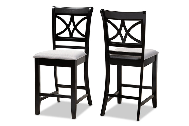 Lino Modern and Contemporary Gray Fabric Upholstered and Espresso Brown Finished Wood 2-Piece Counter Height Pub Chair Set