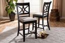 Lino Gray Fabric Espresso Brown 2Pc Counter Height Pub Chair Set Baxton