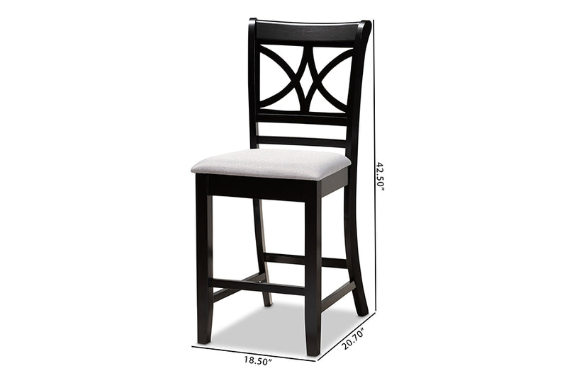 Lino Modern and Contemporary Gray Fabric Upholstered and Espresso Brown Finished Wood 2-Piece Counter Height Pub Chair Set