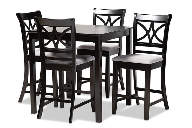 Lino Gray Fabric Espresso Brown 5-Piece Counter Height Pub Dining Set Baxton