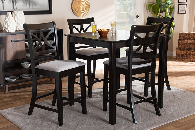 Lino Gray Fabric Upholstered and Espresso Brown Finished Wood 5-Piece Counter Height Pub Dining Set