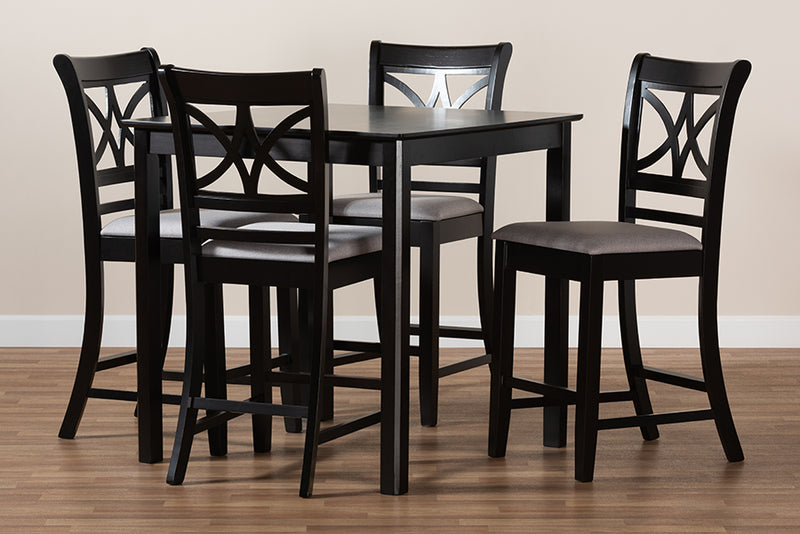 Lino Gray Fabric Upholstered and Espresso Brown Finished Wood 5-Piece Counter Height Pub Dining Set