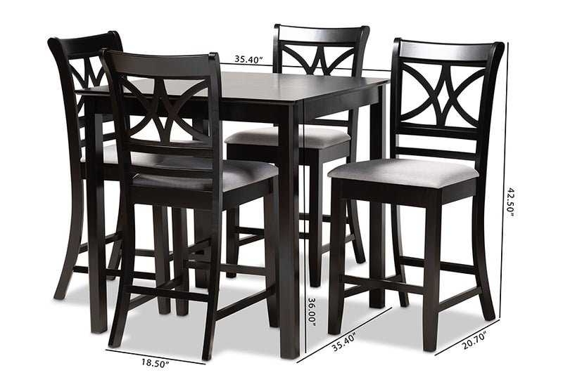 Lino Gray Fabric Upholstered and Espresso Brown Finished Wood 5-Piece Counter Height Pub Dining Set