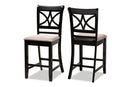 Lino Sand Fabric Espresso Brown 2Pc Counter Height Pub Chair Set Baxton