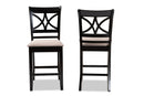 Lino Sand Fabric Espresso Brown 2Pc Counter Height Pub Chair Set Baxton