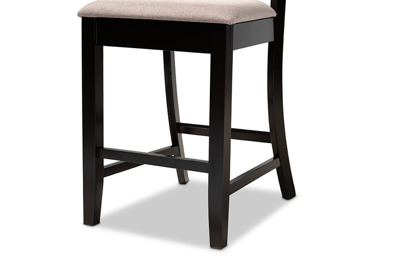 Lino Sand Fabric Espresso Brown 2Pc Counter Height Pub Chair Set Baxton
