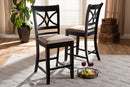 Lino Sand Fabric Espresso Brown 2Pc Counter Height Pub Chair Set Baxton