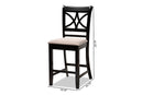 Lino Sand Fabric Espresso Brown 2Pc Counter Height Pub Chair Set Baxton
