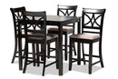 Lino Sand Fabric Espresso Brown 5-Piece Counter Height Pub Dining Set Baxton