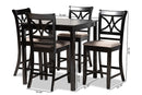 Lino Sand Fabric Espresso Brown 5-Piece Counter Height Pub Dining Set Baxton