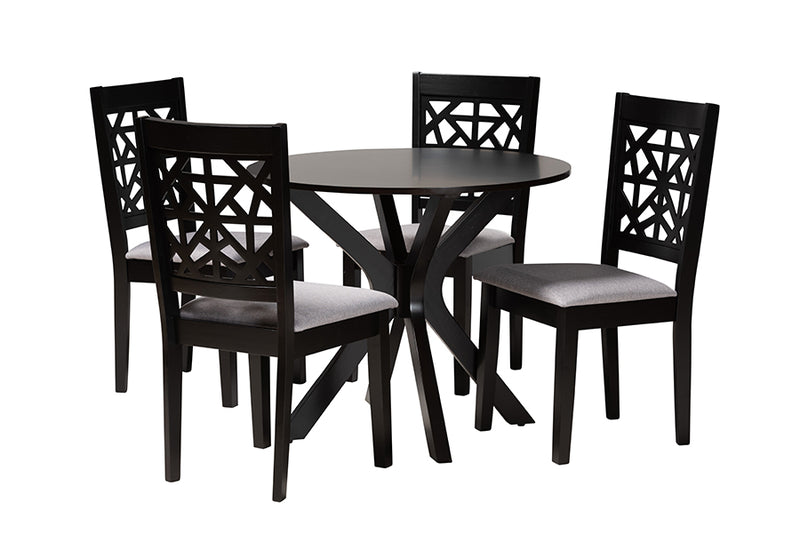 Ambra Modern Gray Fabric and Espresso Brown Finished Wood 5-Piece Dining Set