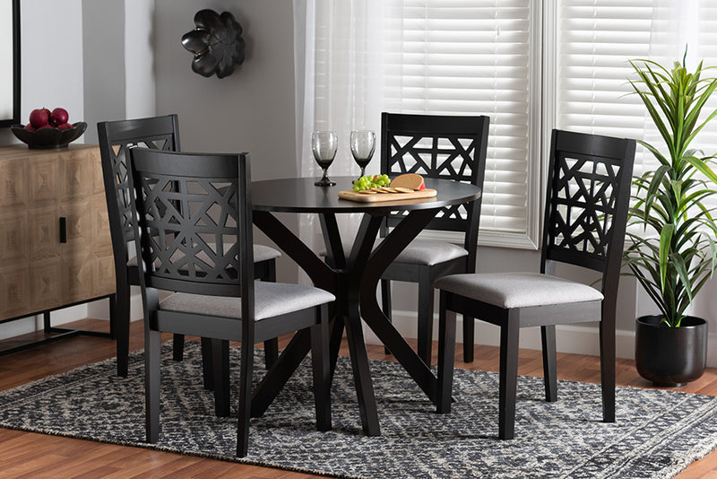 Ambra Modern Gray Fabric and Espresso Brown Finished Wood 5-Piece Dining Set