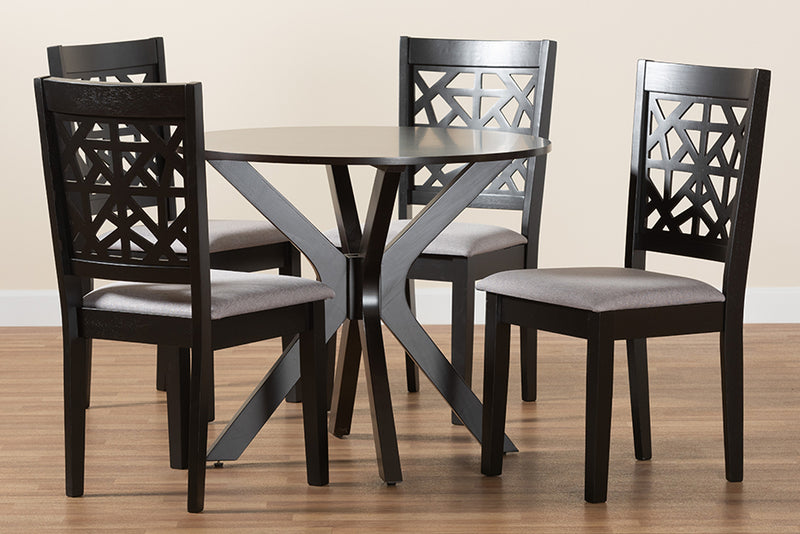 Ambra Modern Gray Fabric and Espresso Brown Finished Wood 5-Piece Dining Set