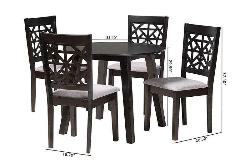 Demitasse Modern Gray Fabric and Dark Brown 5-Piece Dining Set Baxton