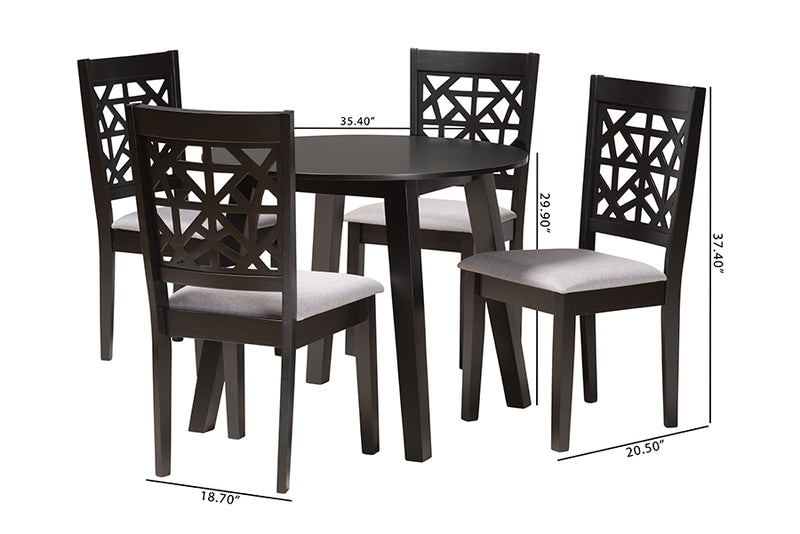 Demitasse Modern Gray Fabric and Dark Brown Finished Wood 5-Piece Dining Set