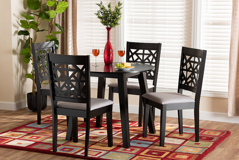 Demitasse Modern Gray Fabric and Dark Brown 5-Piece Dining Set Baxton