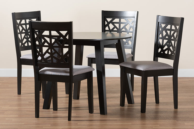 Demitasse Modern Gray Fabric and Dark Brown Finished Wood 5-Piece Dining Set